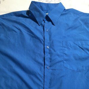#61 Haband Blue Button Front Collared Long Sleeve Solid Color Shirt Men's Sz 17M